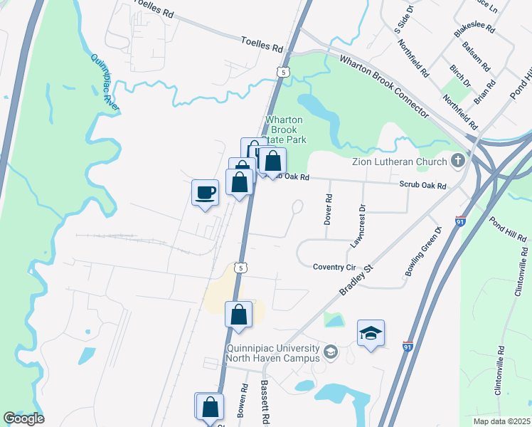 map of restaurants, bars, coffee shops, grocery stores, and more near 600 Washington Avenue in North Haven