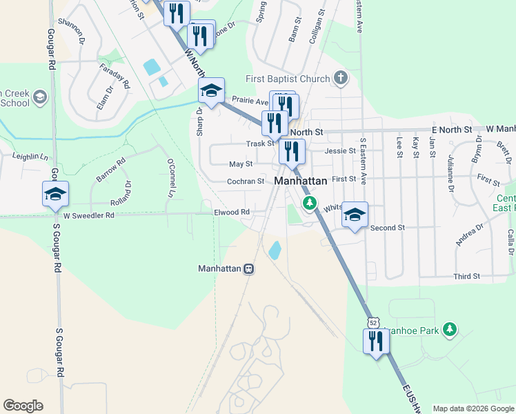 map of restaurants, bars, coffee shops, grocery stores, and more near 103 Elwood Road in Manhattan