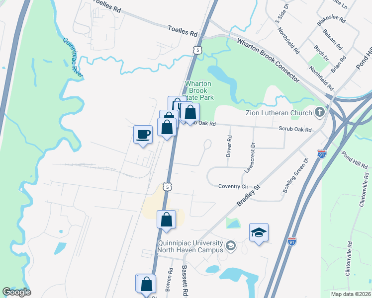 map of restaurants, bars, coffee shops, grocery stores, and more near 600 Washington Avenue in North Haven