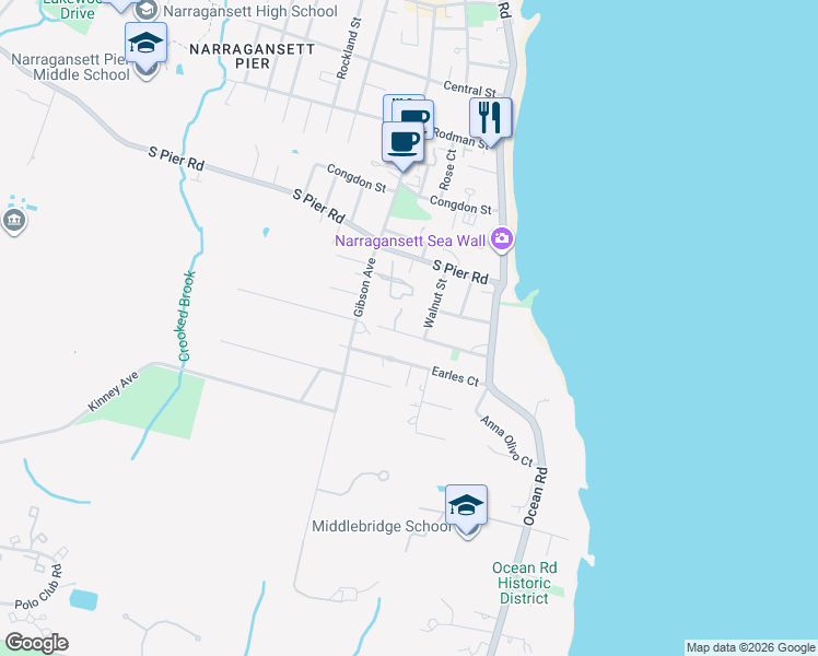 map of restaurants, bars, coffee shops, grocery stores, and more near 47 Westmoreland Street in Narragansett