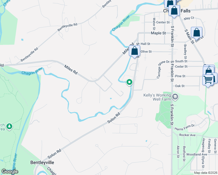 map of restaurants, bars, coffee shops, grocery stores, and more near 301 Meadow Lane in Chagrin Falls