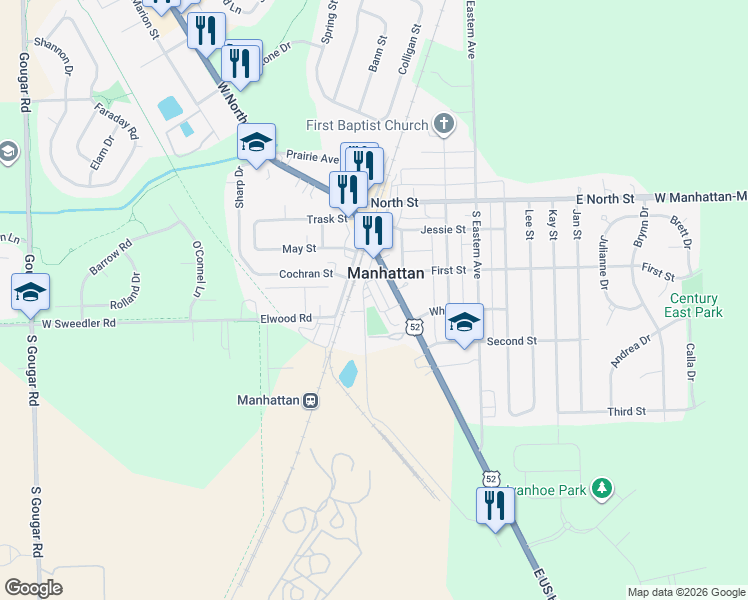 map of restaurants, bars, coffee shops, grocery stores, and more near McClure Street in Manhattan