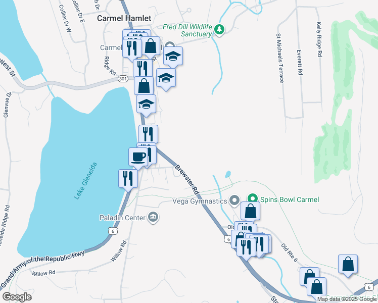 map of restaurants, bars, coffee shops, grocery stores, and more near 1776 U.S. 6 in Carmel Hamlet