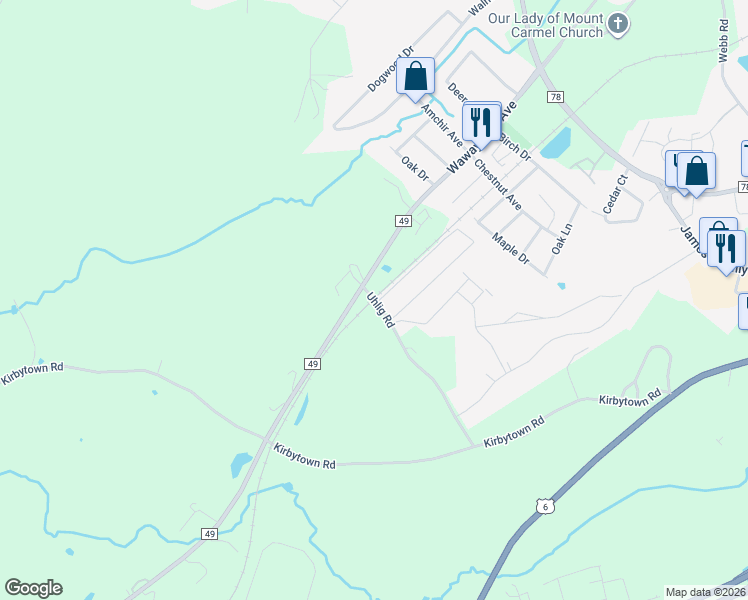 map of restaurants, bars, coffee shops, grocery stores, and more near 75 Uhlig Road in Middletown