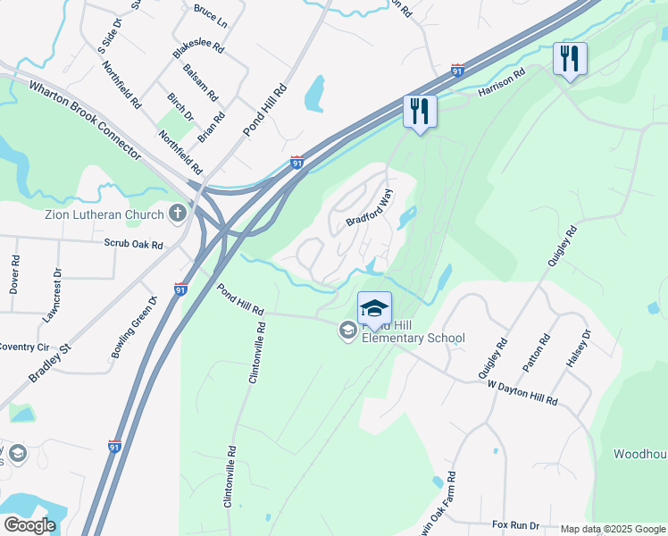 map of restaurants, bars, coffee shops, grocery stores, and more near 3 Munson Drive in Wallingford