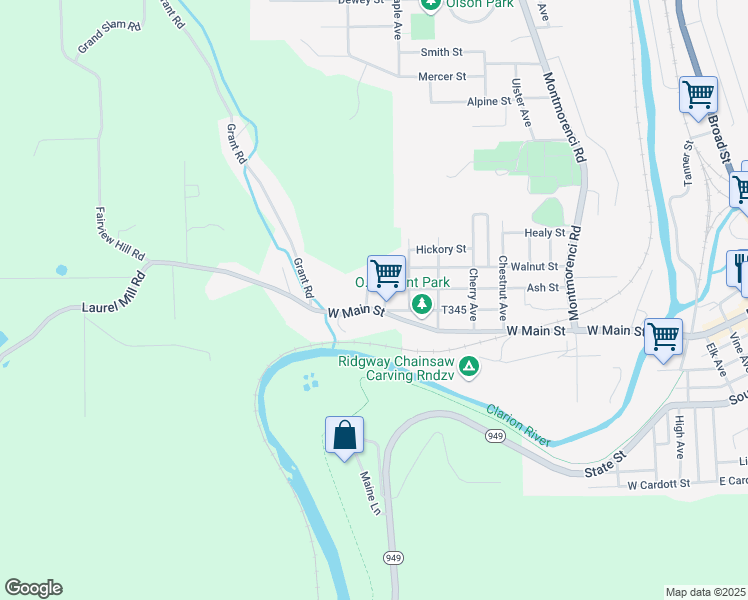 map of restaurants, bars, coffee shops, grocery stores, and more near 610 West Main Street in Ridgway