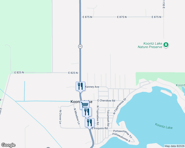 map of restaurants, bars, coffee shops, grocery stores, and more near 8255 North Seminole Place in Walkerton