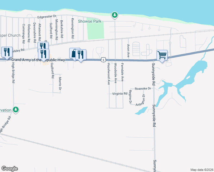 map of restaurants, bars, coffee shops, grocery stores, and more near 621 Hazelwood Avenue in Vermilion