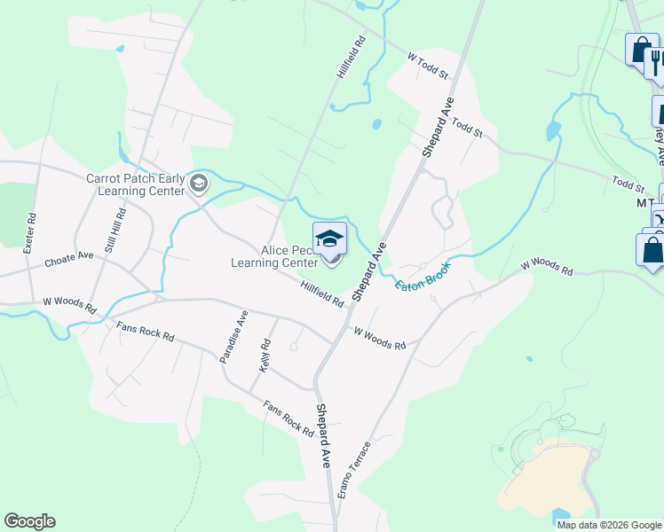 map of restaurants, bars, coffee shops, grocery stores, and more near 35 Hillfield Road in Hamden