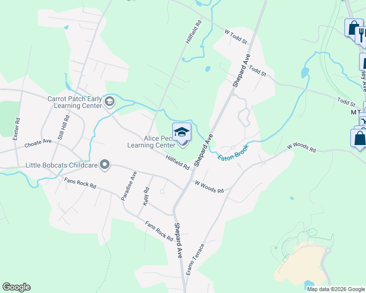 map of restaurants, bars, coffee shops, grocery stores, and more near 35 Hillfield Road in Hamden