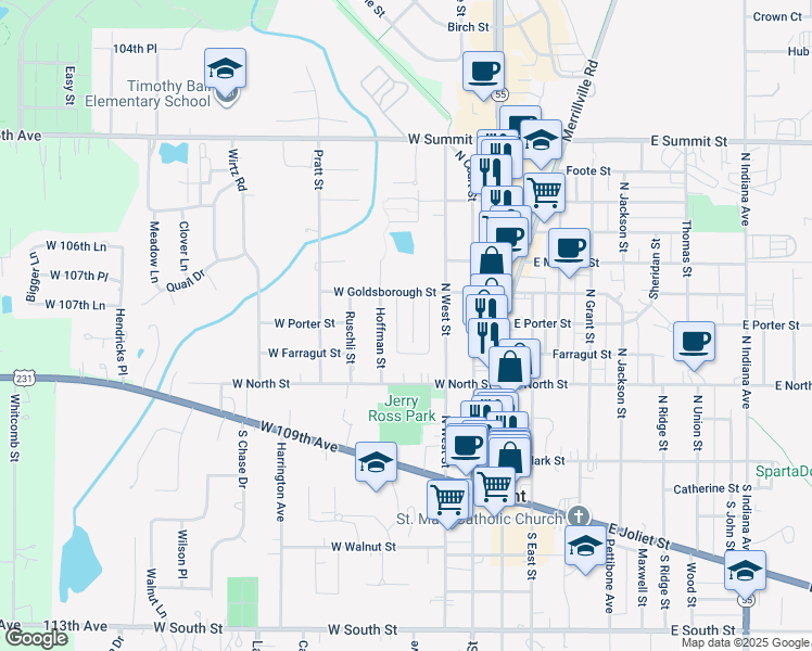 map of restaurants, bars, coffee shops, grocery stores, and more near 317 Holton Ridge in Crown Point