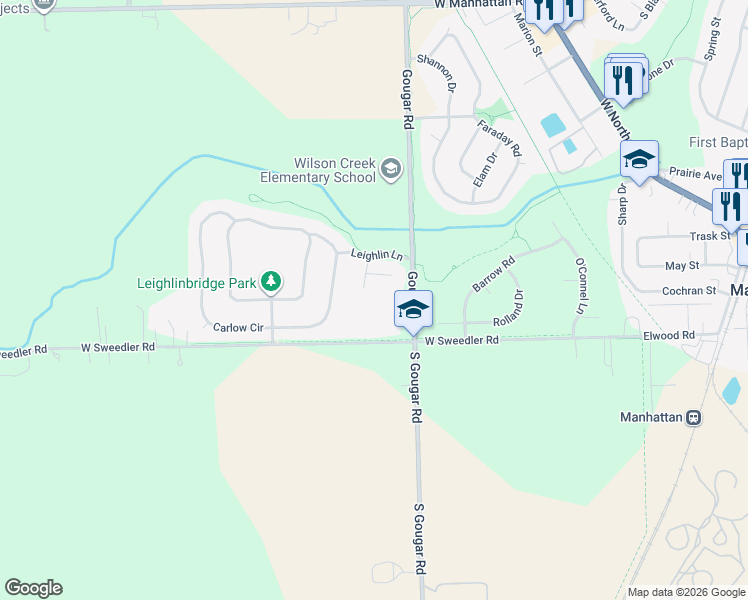 map of restaurants, bars, coffee shops, grocery stores, and more near 25560 South Riley Erin Road in Manhattan