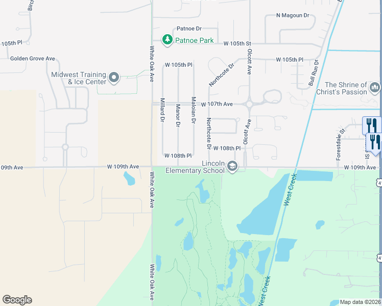 map of restaurants, bars, coffee shops, grocery stores, and more near 10600-10698 Maloian Drive in St. John