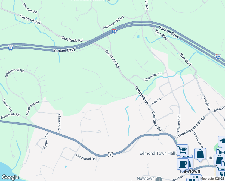 map of restaurants, bars, coffee shops, grocery stores, and more near 2 Twist Hill Road in Newtown