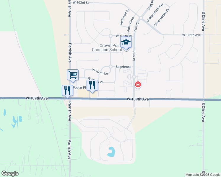 map of restaurants, bars, coffee shops, grocery stores, and more near 9136 West 107th Place in Saint John