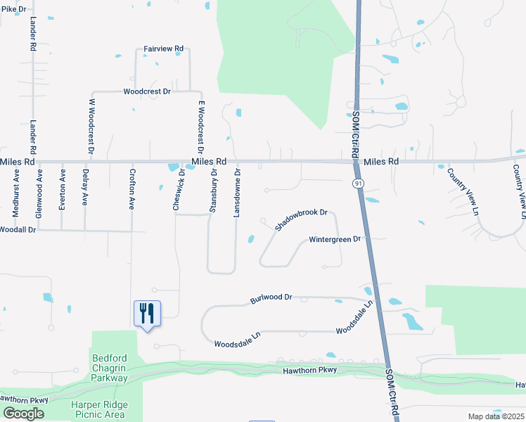 map of restaurants, bars, coffee shops, grocery stores, and more near 32579 Trailwood Court in Solon