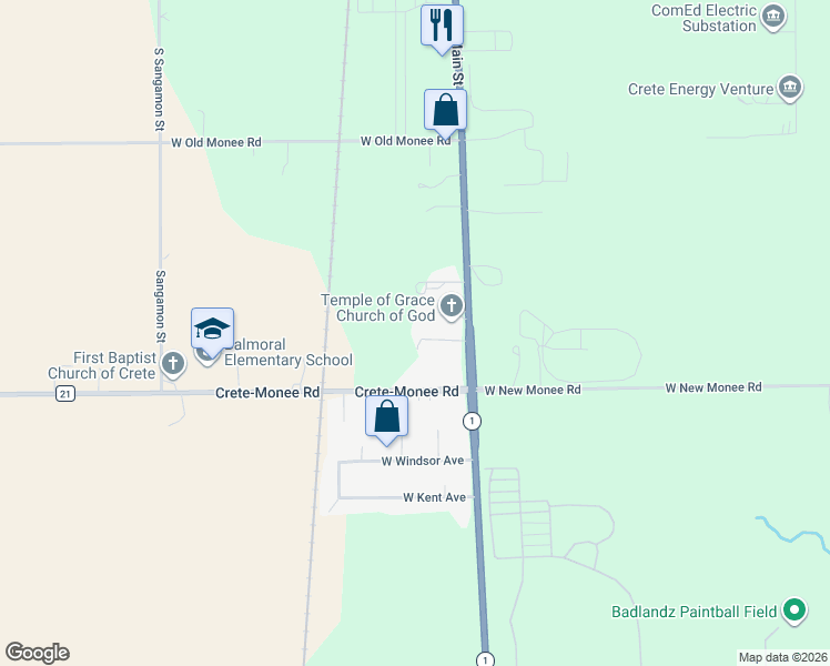 map of restaurants, bars, coffee shops, grocery stores, and more near 25800 South Dixie Highway in Crete