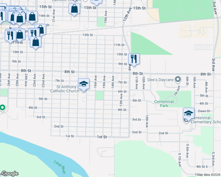 map of restaurants, bars, coffee shops, grocery stores, and more near 601-699 15th Avenue in Columbus