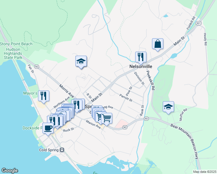 map of restaurants, bars, coffee shops, grocery stores, and more near 224 Main Street in Cold Spring