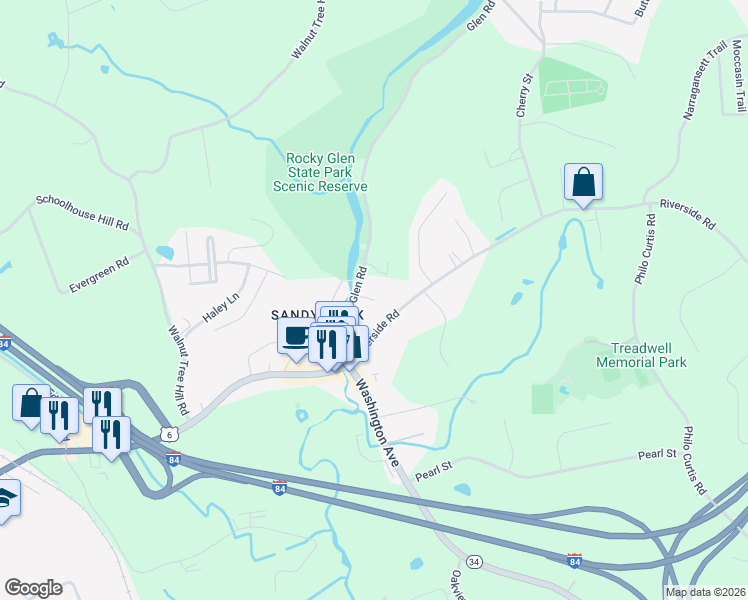 map of restaurants, bars, coffee shops, grocery stores, and more near 18 Glen Road in Newtown