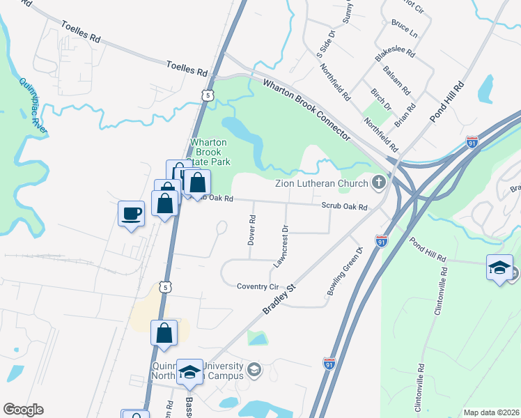 map of restaurants, bars, coffee shops, grocery stores, and more near 78 Scrub Oak Road in North Haven