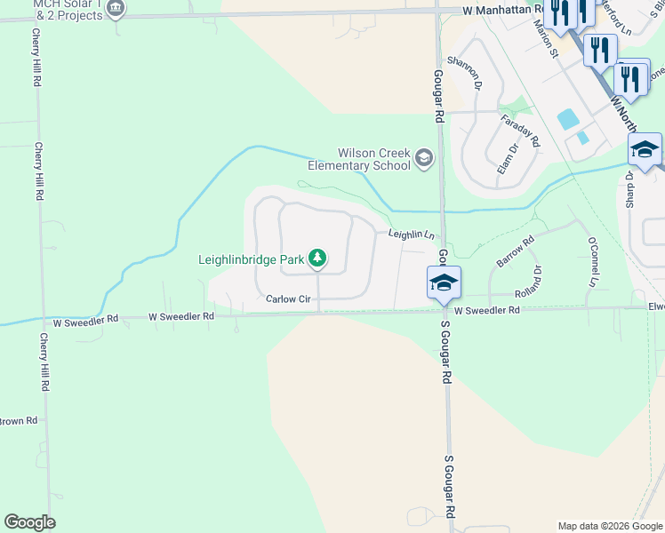 map of restaurants, bars, coffee shops, grocery stores, and more near 16242 Celtic Circle in Manhattan