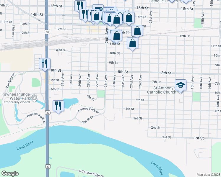 map of restaurants, bars, coffee shops, grocery stores, and more near 2510 6th Street in Columbus