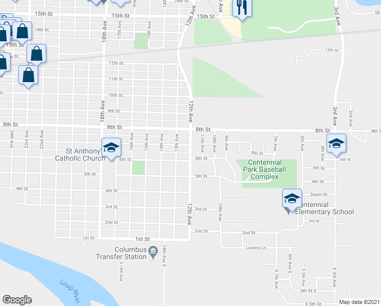 map of restaurants, bars, coffee shops, grocery stores, and more near 654 12th Avenue in Columbus