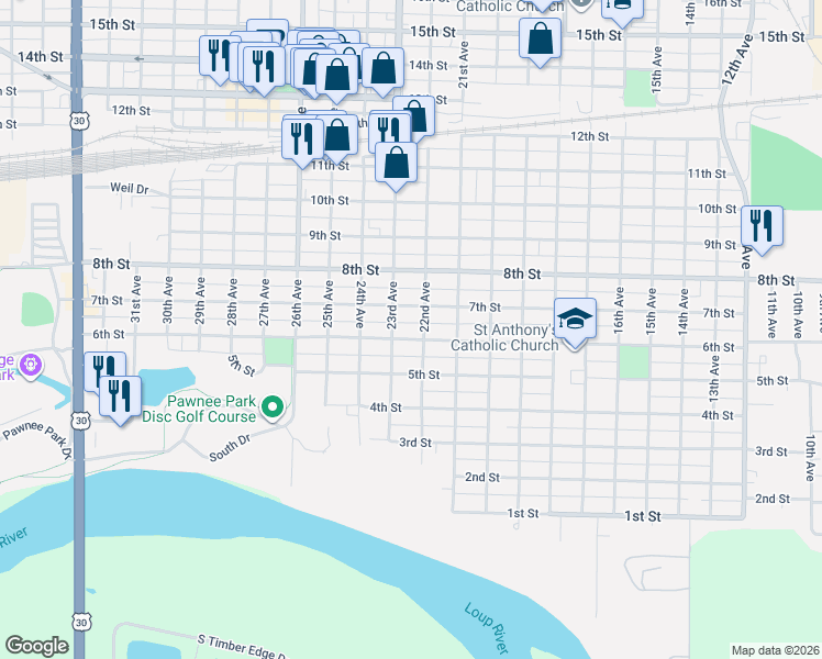 map of restaurants, bars, coffee shops, grocery stores, and more near 601-647 22nd Avenue in Columbus
