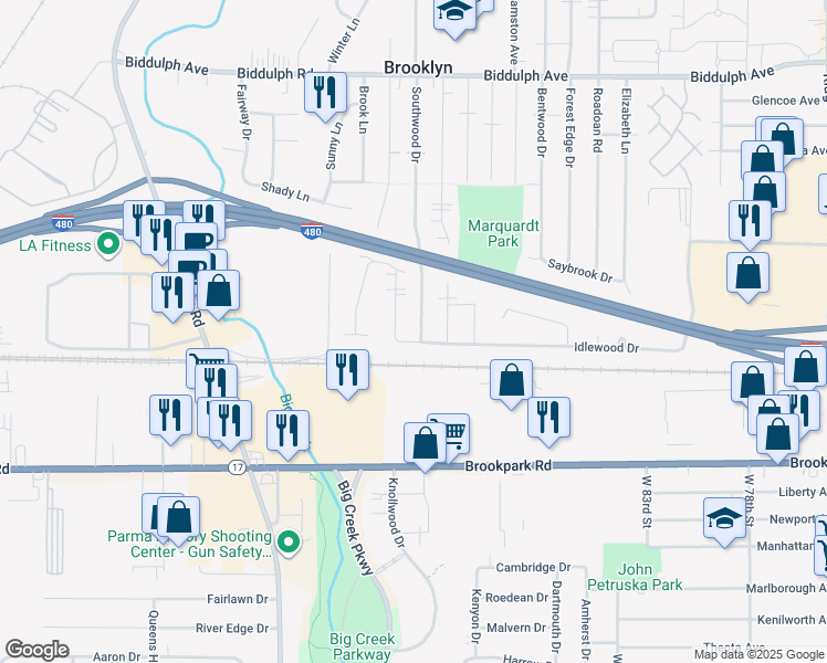 map of restaurants, bars, coffee shops, grocery stores, and more near 4898 Southwood Drive in Brooklyn
