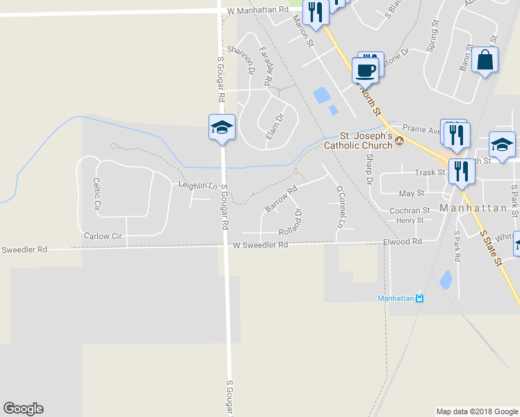 map of restaurants, bars, coffee shops, grocery stores, and more near 25620 Barrow Road in Manhattan