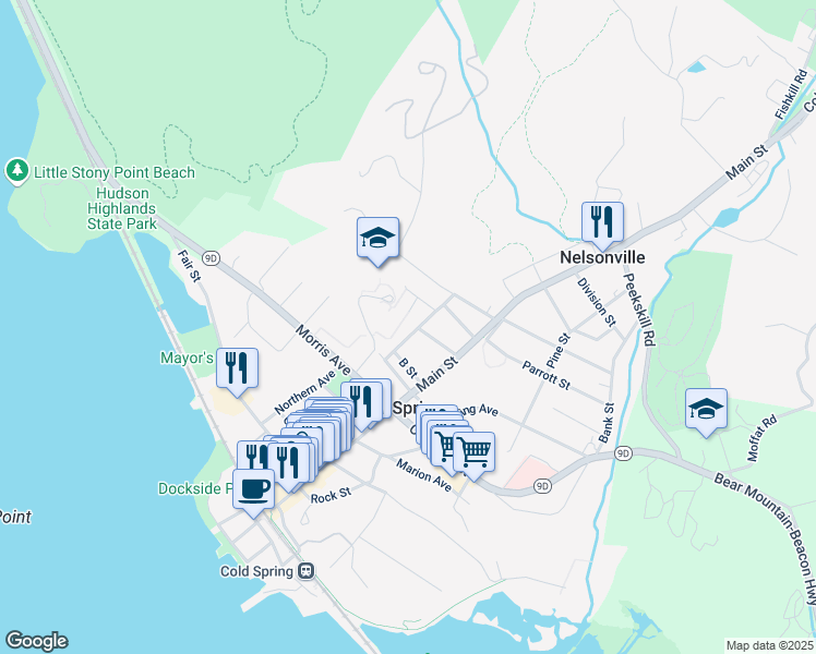 map of restaurants, bars, coffee shops, grocery stores, and more near 14 Mountain Avenue in Cold Spring