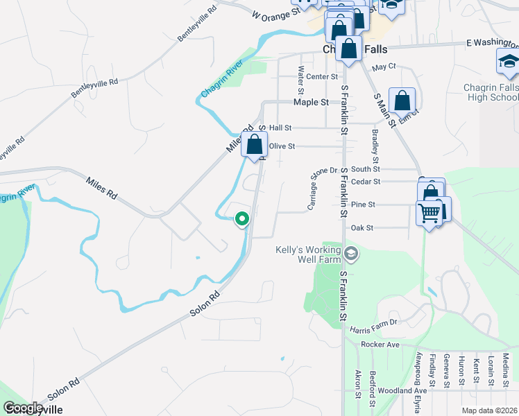 map of restaurants, bars, coffee shops, grocery stores, and more near 252 Solon Road in Chagrin Falls