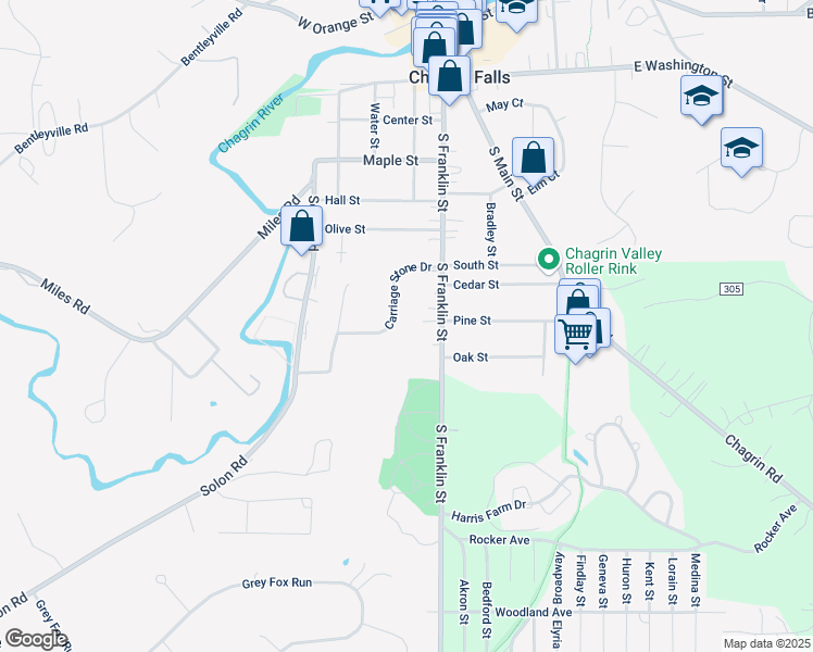 map of restaurants, bars, coffee shops, grocery stores, and more near 73 Carriage Stone Dr in Chagrin Falls