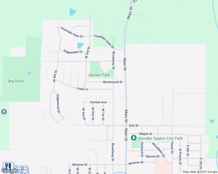 map of restaurants, bars, coffee shops, grocery stores, and more near 806 Park Lane in Pella