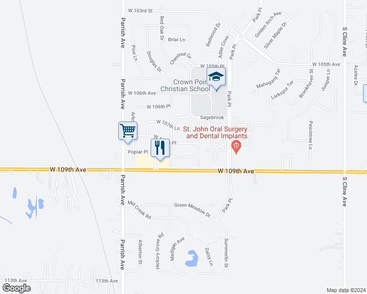 map of restaurants, bars, coffee shops, grocery stores, and more near 9136 West 107th Place in Saint John