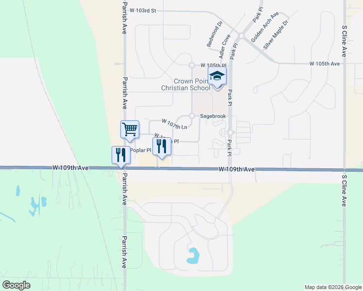 map of restaurants, bars, coffee shops, grocery stores, and more near 9136 West 107th Place in Saint John