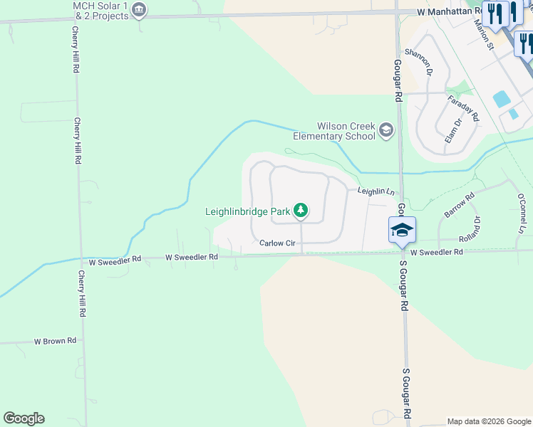 map of restaurants, bars, coffee shops, grocery stores, and more near 16279 Celtic Circle in Manhattan