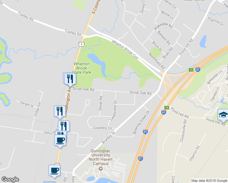 map of restaurants, bars, coffee shops, grocery stores, and more near 90 Scrub Oak Road in North Haven