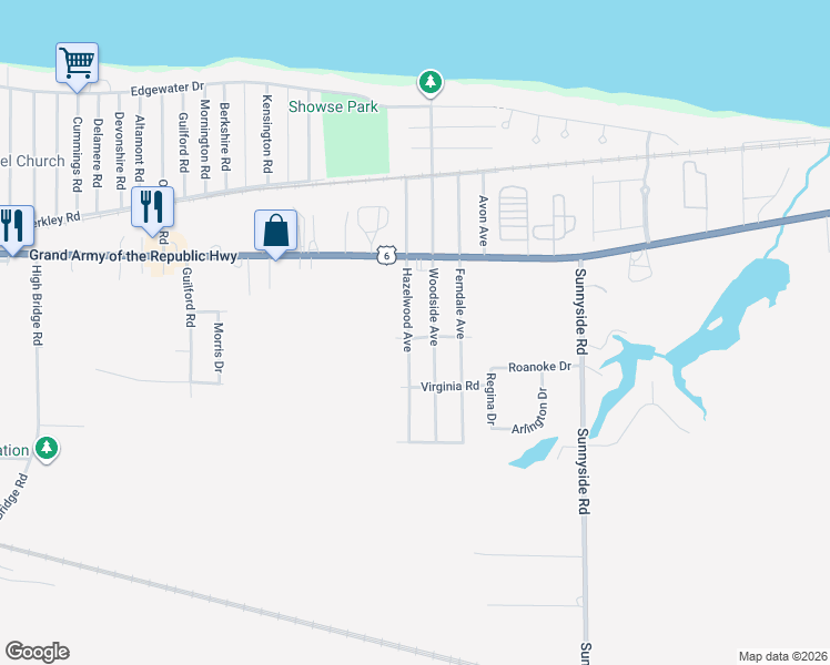 map of restaurants, bars, coffee shops, grocery stores, and more near 621 Hazelwood Avenue in Vermilion