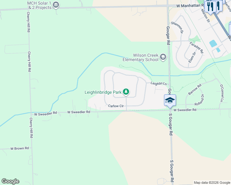 map of restaurants, bars, coffee shops, grocery stores, and more near 16279 Celtic Circle in Manhattan