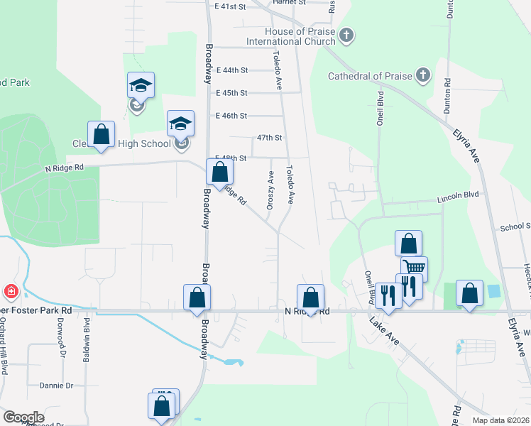 map of restaurants, bars, coffee shops, grocery stores, and more near 5030 Oroszy Avenue in Lorain