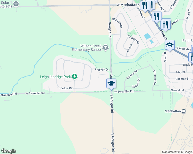 map of restaurants, bars, coffee shops, grocery stores, and more near 25560 South Riley Erin Road in Manhattan