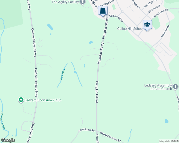 map of restaurants, bars, coffee shops, grocery stores, and more near 509 Pumpkin Hill Road in Ledyard