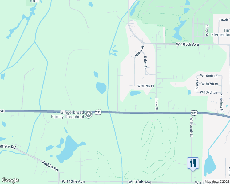 map of restaurants, bars, coffee shops, grocery stores, and more near 10710 Porter Street in Crown Point