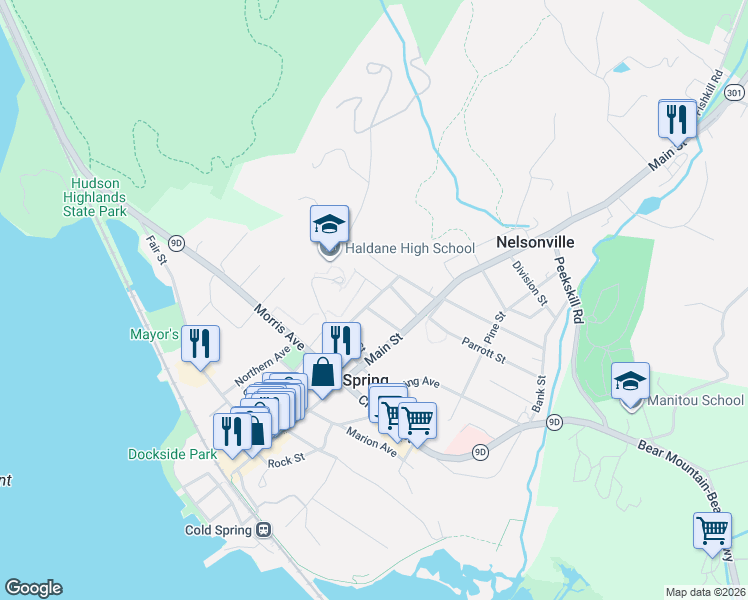 map of restaurants, bars, coffee shops, grocery stores, and more near 16 Orchard Street in Cold Spring