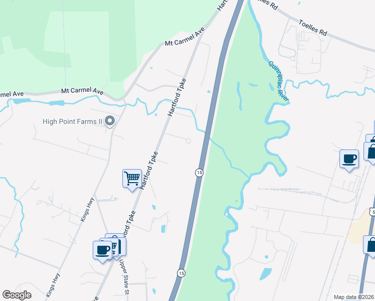 map of restaurants, bars, coffee shops, grocery stores, and more near 18 Leighton Court in North Haven
