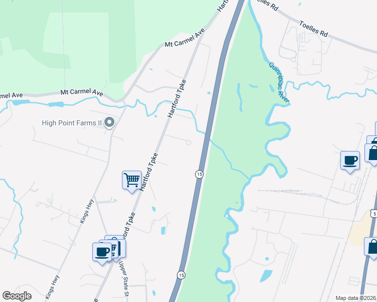map of restaurants, bars, coffee shops, grocery stores, and more near 18 Leighton Court in North Haven