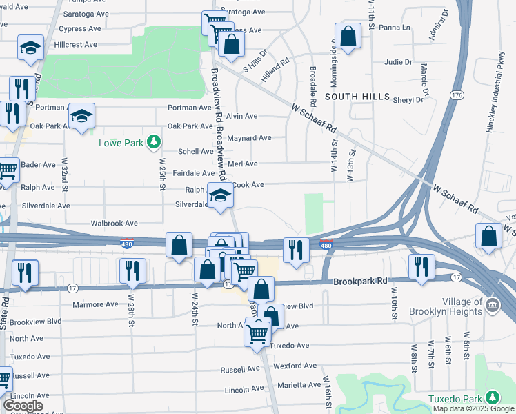 map of restaurants, bars, coffee shops, grocery stores, and more near in Cleveland