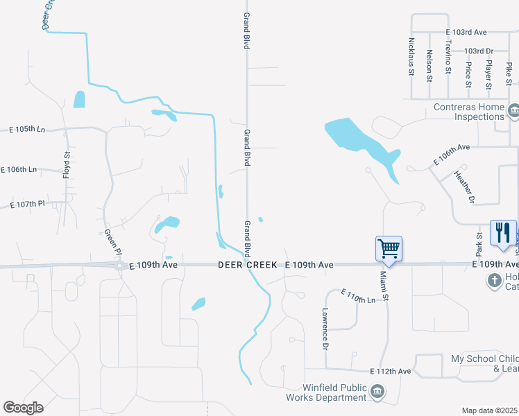 map of restaurants, bars, coffee shops, grocery stores, and more near 10759 Grand Blvd in Crown Point